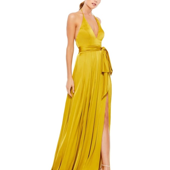 (80) BNWT MAC DUGGAL CHARMEUSE HALTER STRAP SOFT TIE WAIST GOWN #26531 - Picture 3 of 12